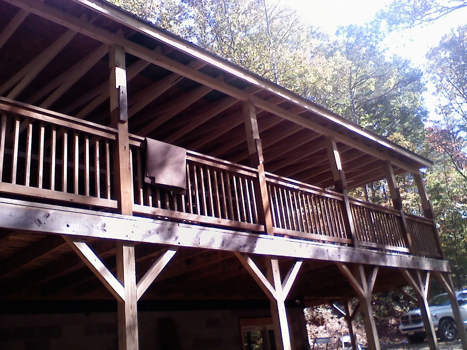 Timber framing under a new elevated porch and deck — Roof Leak Repair in Huntingburg by Roofing Brothers